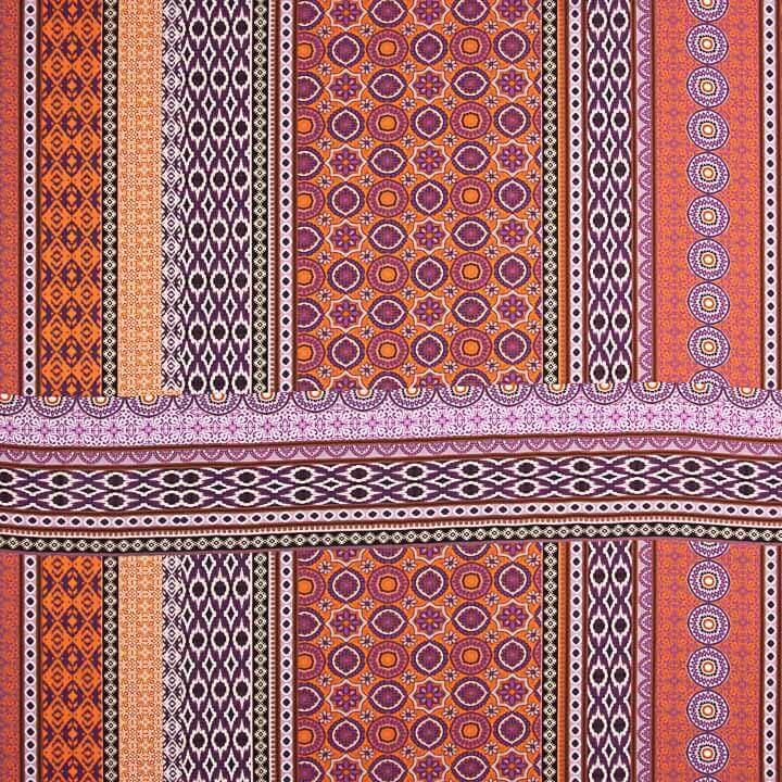 Ethnic-print viscose with orange and purple stripes - Ribes y Casals