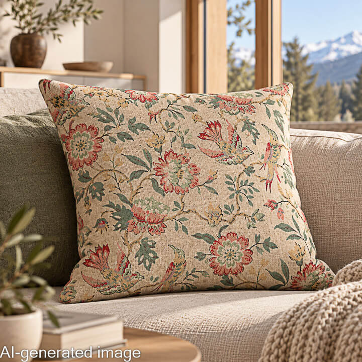 Vintage Print Cotton Canvas with Floral and Bird Motifs - Ribes y Casals