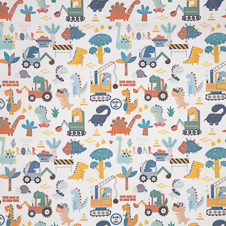 Multicoloured Dinosaur Builders Printed Percale - Ribes y Casals