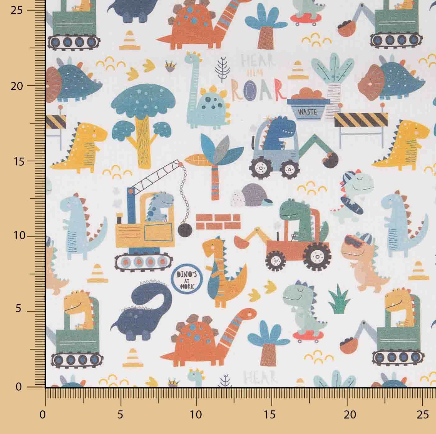 Multicoloured Dinosaur Builders Printed Percale - Ribes y Casals