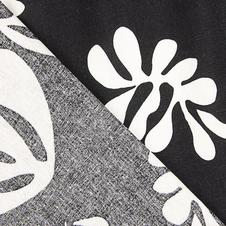 Black and White Leaf-Printed Linen and Cotton - Ribes y Casals