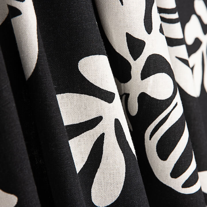 Black and White Leaf-Printed Linen and Cotton - Ribes y Casals