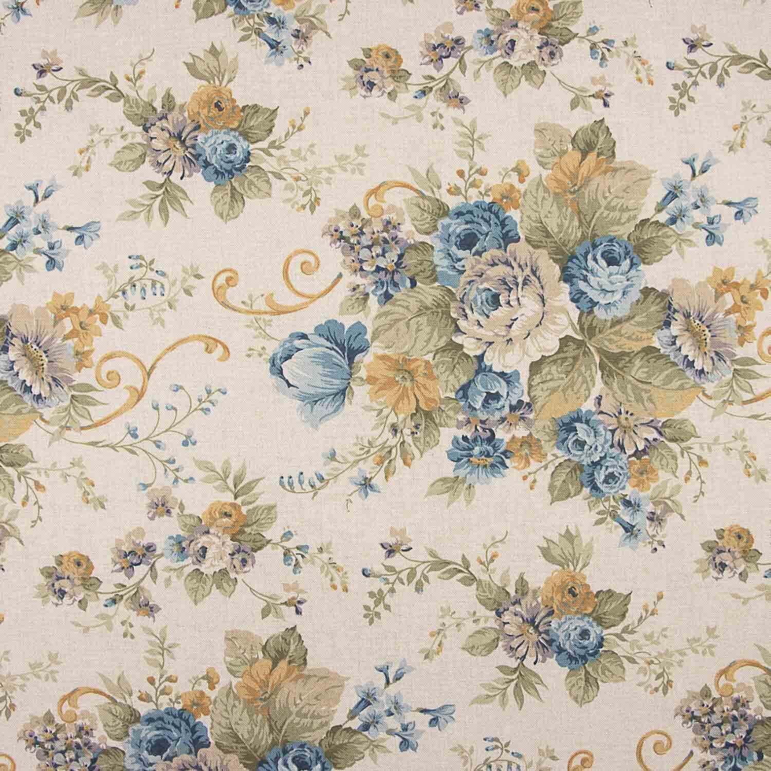 Blue and Mustard Floral Print Canvas - Ribes y Casals