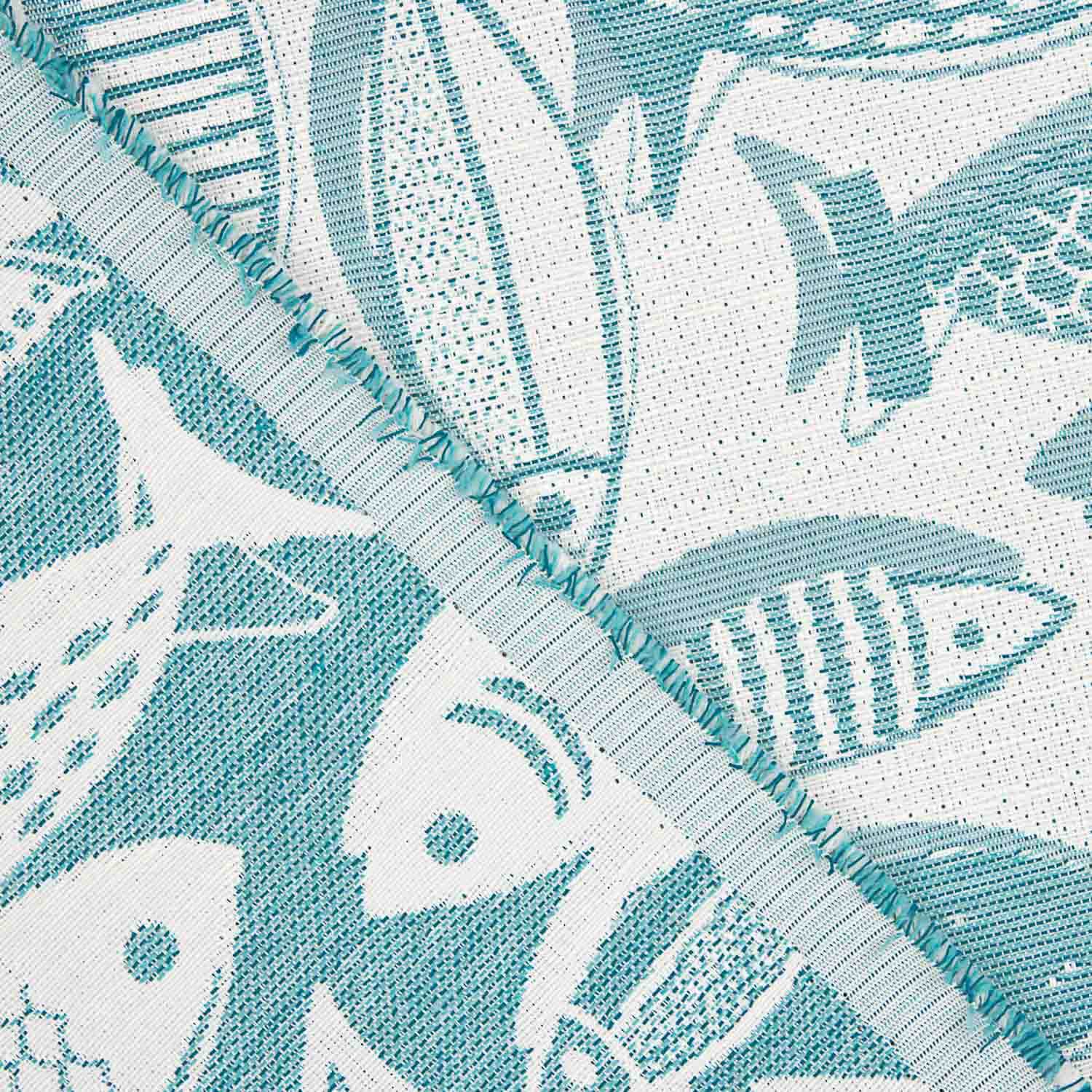 Turquoise Blue Fish jacquard canvas - Ribes y Casals