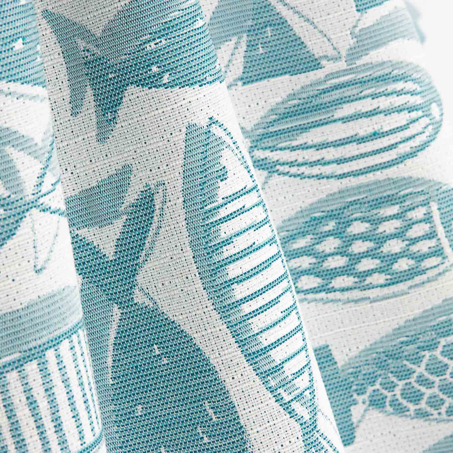 Turquoise Blue Fish jacquard canvas - Ribes y Casals