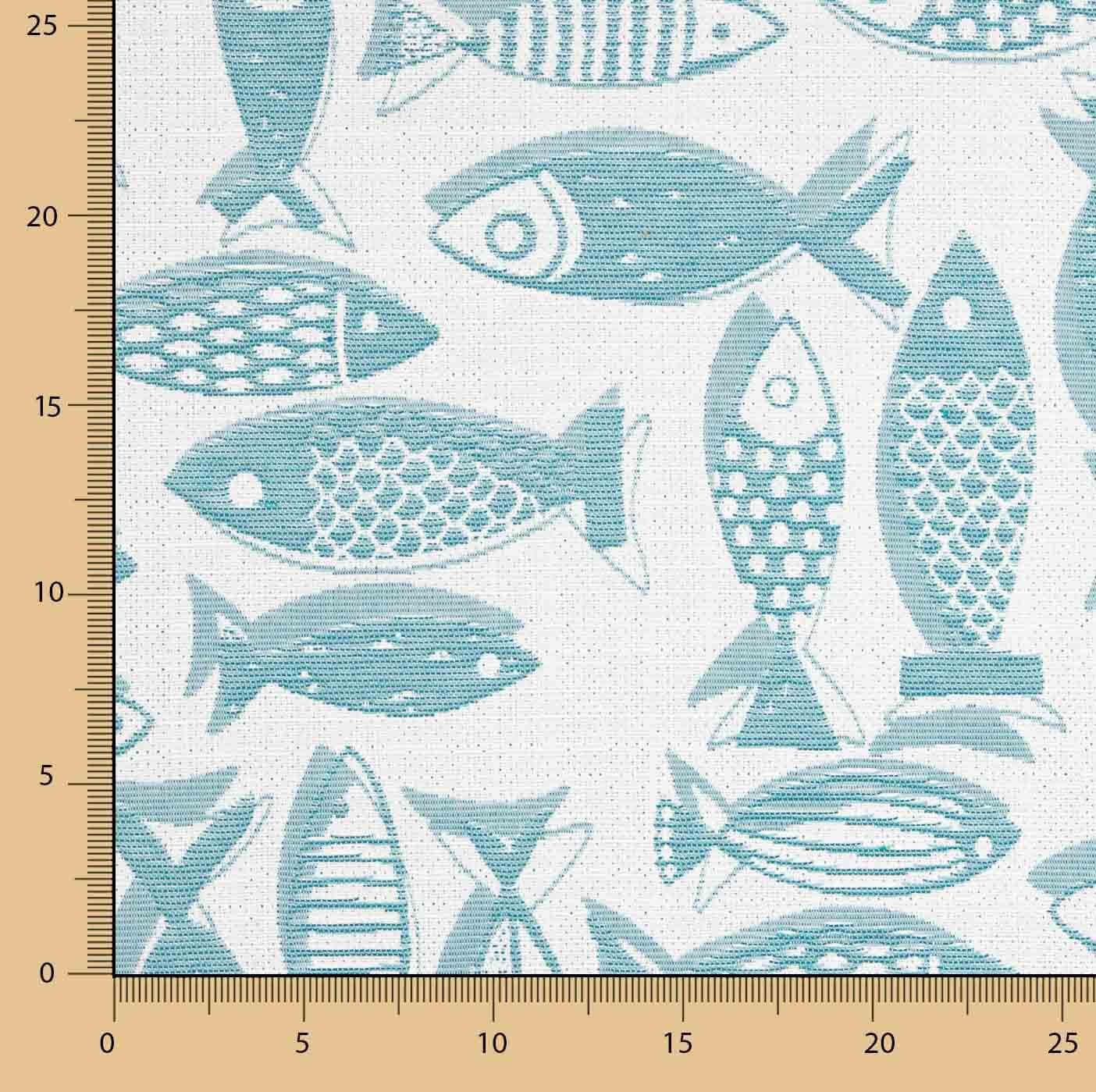 Turquoise Blue Fish jacquard canvas - Ribes y Casals