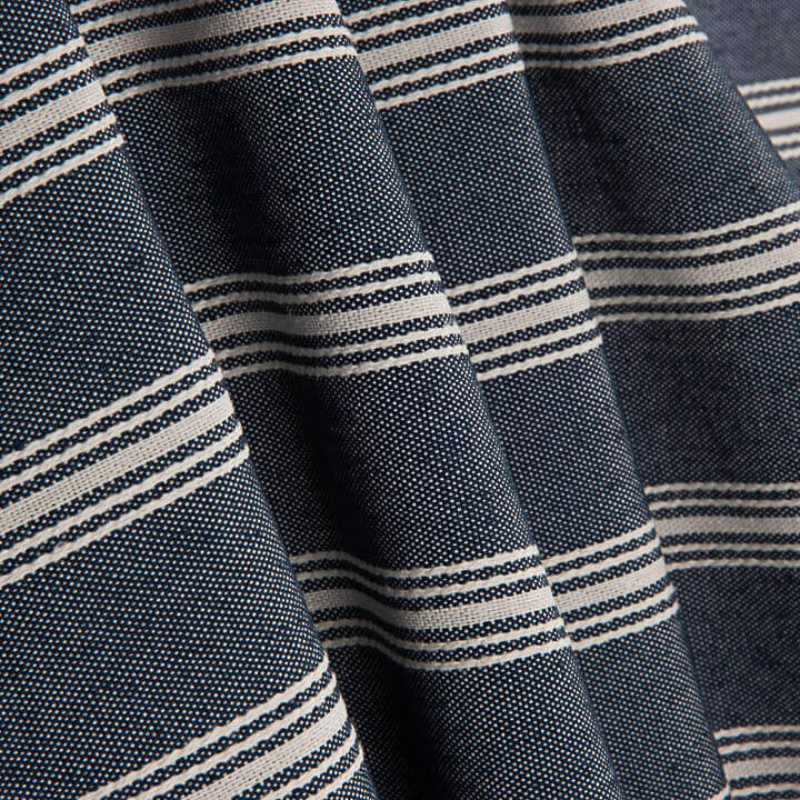 Navy Blue Cotton Canvas with White Stripes - Ribes y Casals