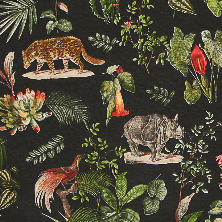 Black Jungle Print Cotton Canvas - Ribes y Casals