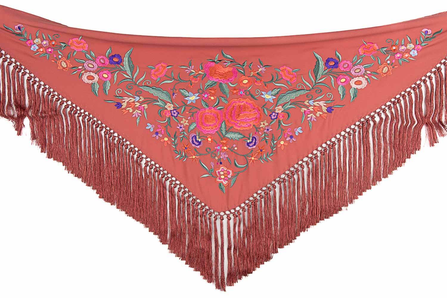 Clay-coloured embroidered flamenco shawl - Ribes y Casals