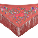 Clay-coloured embroidered flamenco shawl - Ribes y Casals