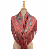 Clay-coloured embroidered flamenco shawl - Ribes y Casals