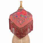 Clay-coloured embroidered flamenco shawl - Ribes y Casals