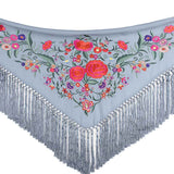 Light Denim Blue Embroidered Flamenco Shawl - Ribes y Casals