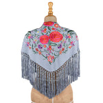 Light Denim Blue Embroidered Flamenco Shawl - Ribes y Casals