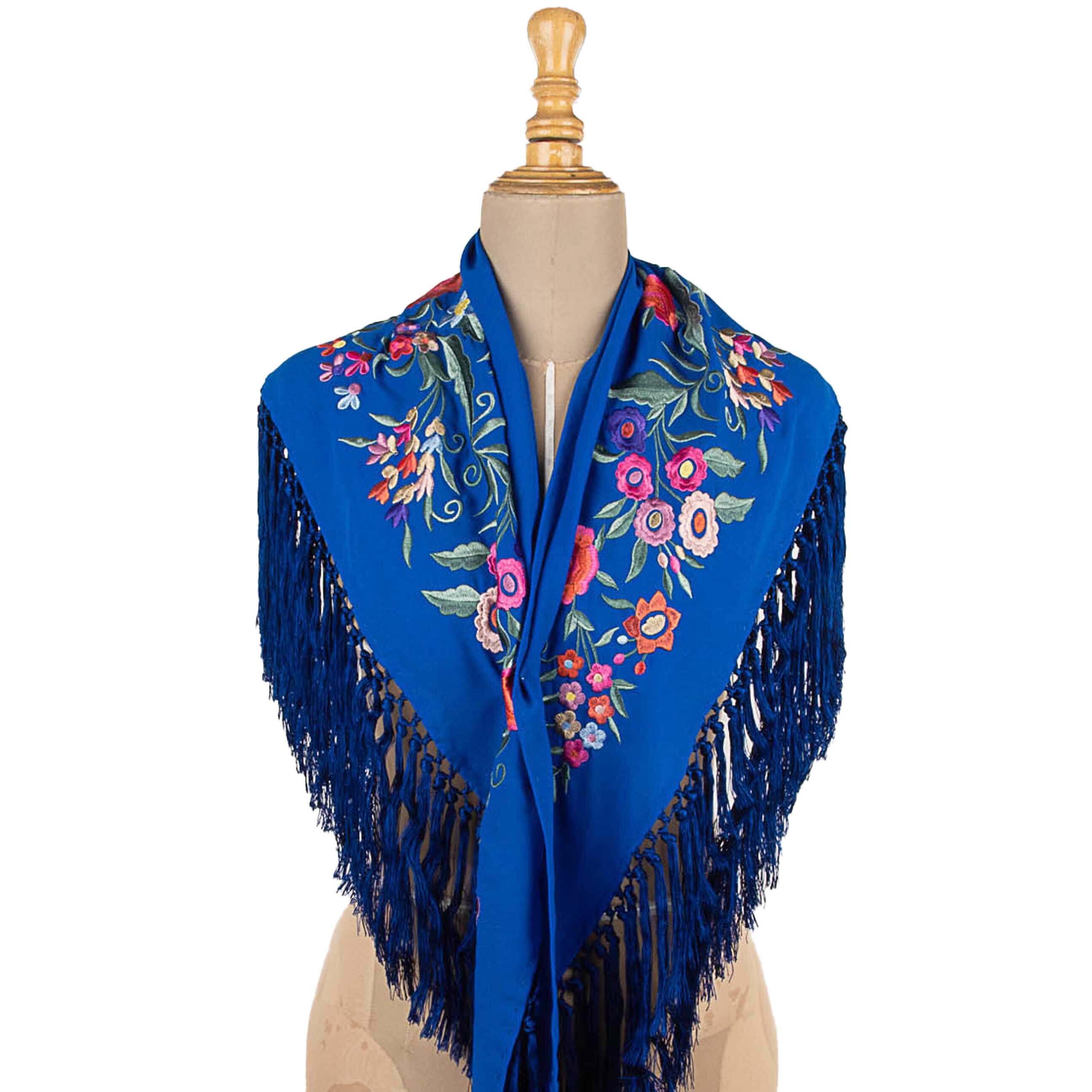 Blue Flamenco Shawl with Embroidery - Ribes y Casals