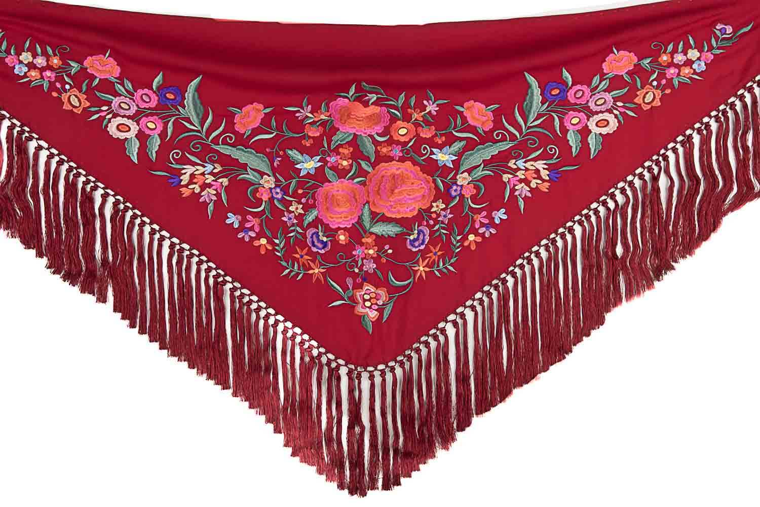 Embroidered Burgundy Flamenco Shawl - Ribes y Casals