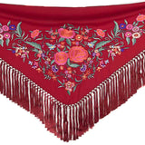 Embroidered Burgundy Flamenco Shawl - Ribes y Casals