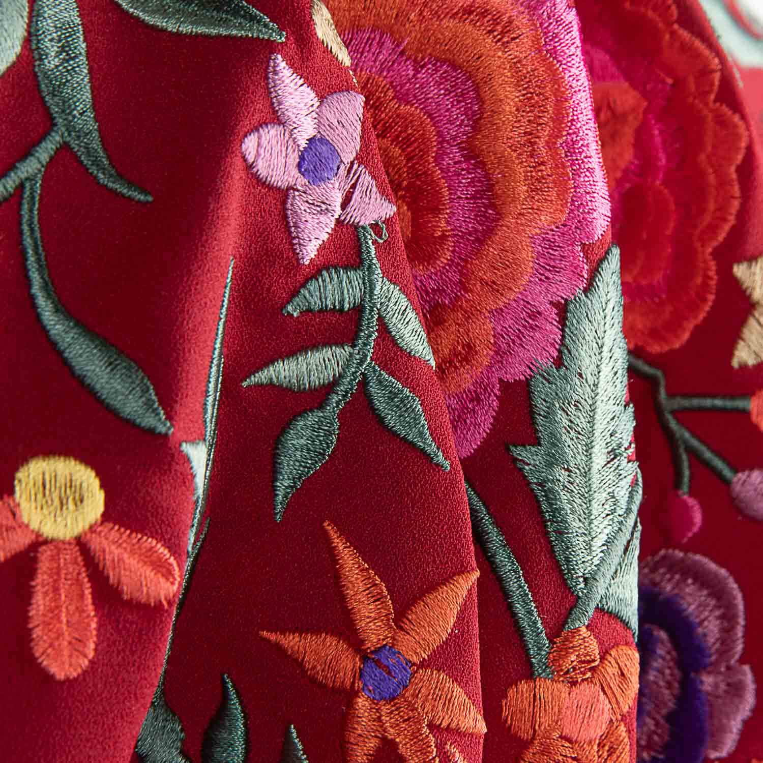 Embroidered Burgundy Flamenco Shawl - Ribes y Casals