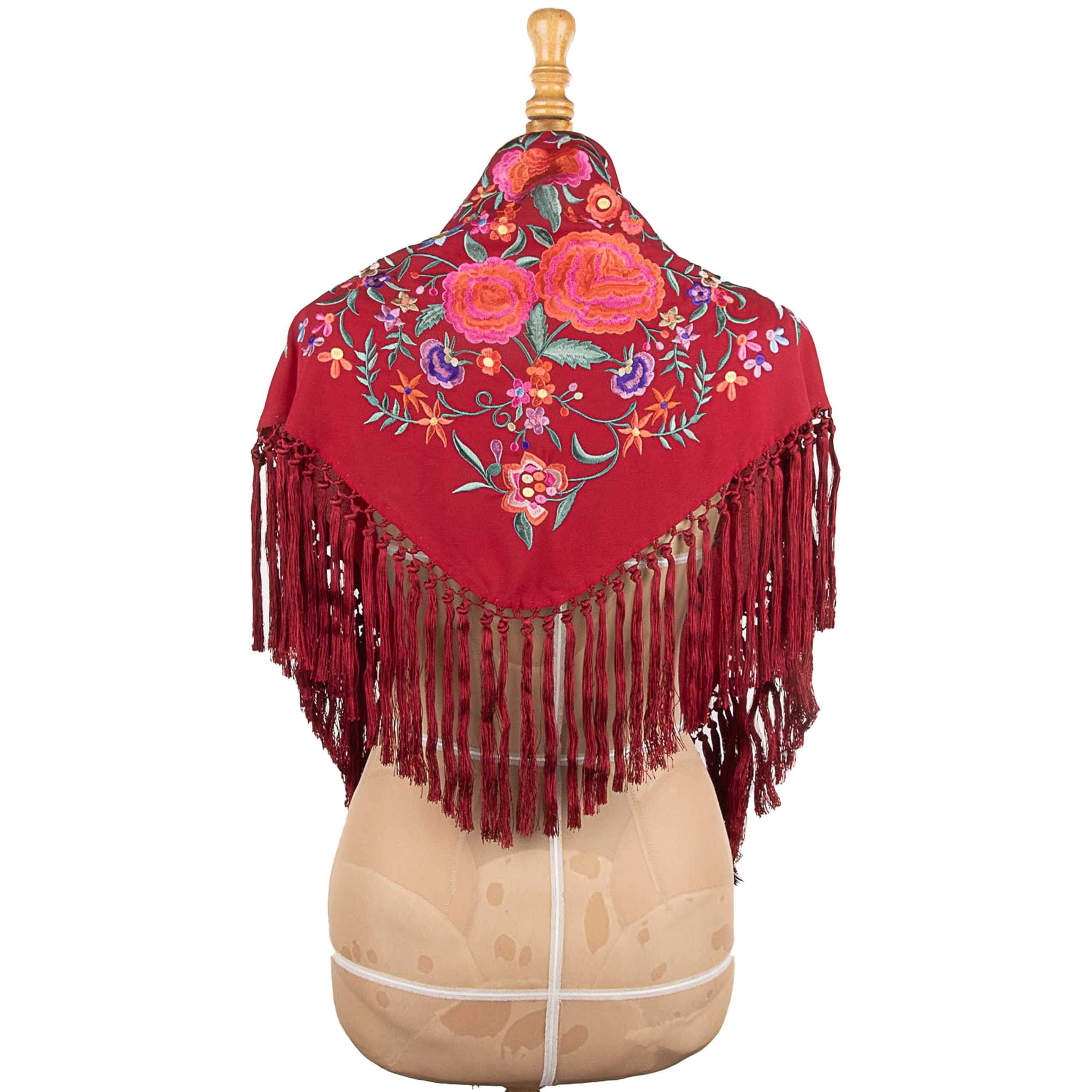 Embroidered Burgundy Flamenco Shawl - Ribes y Casals