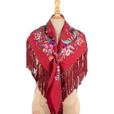 Embroidered Burgundy Flamenco Shawl - Ribes y Casals