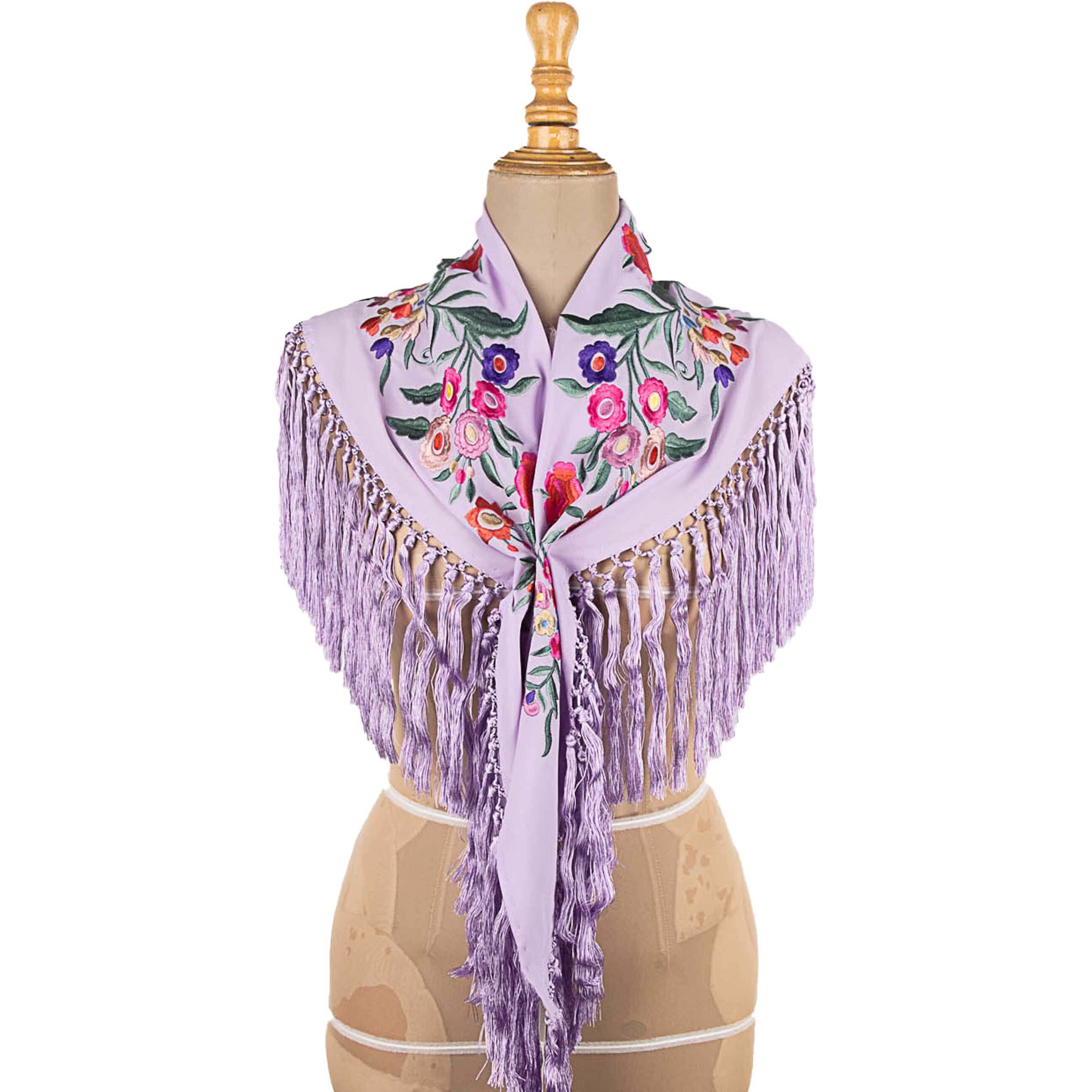 Lilac Embroidered Flamenco Shawl - Ribes y Casals