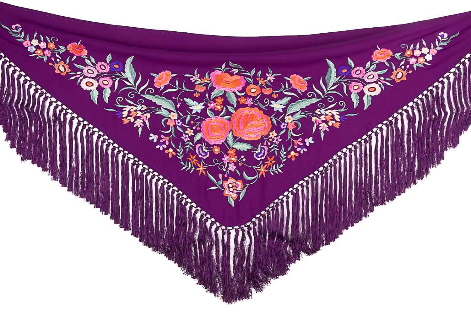 Purple Embroidered Flamenco Shawl - Ribes y Casals