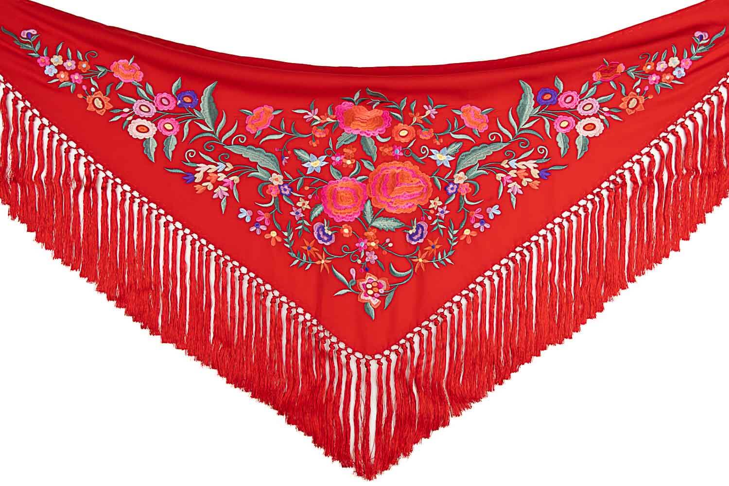 Red Embroidered Flamenco Shawl - Ribes y Casals