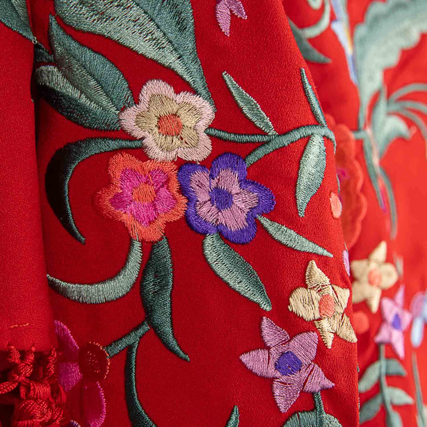 Red Embroidered Flamenco Shawl - Ribes y Casals