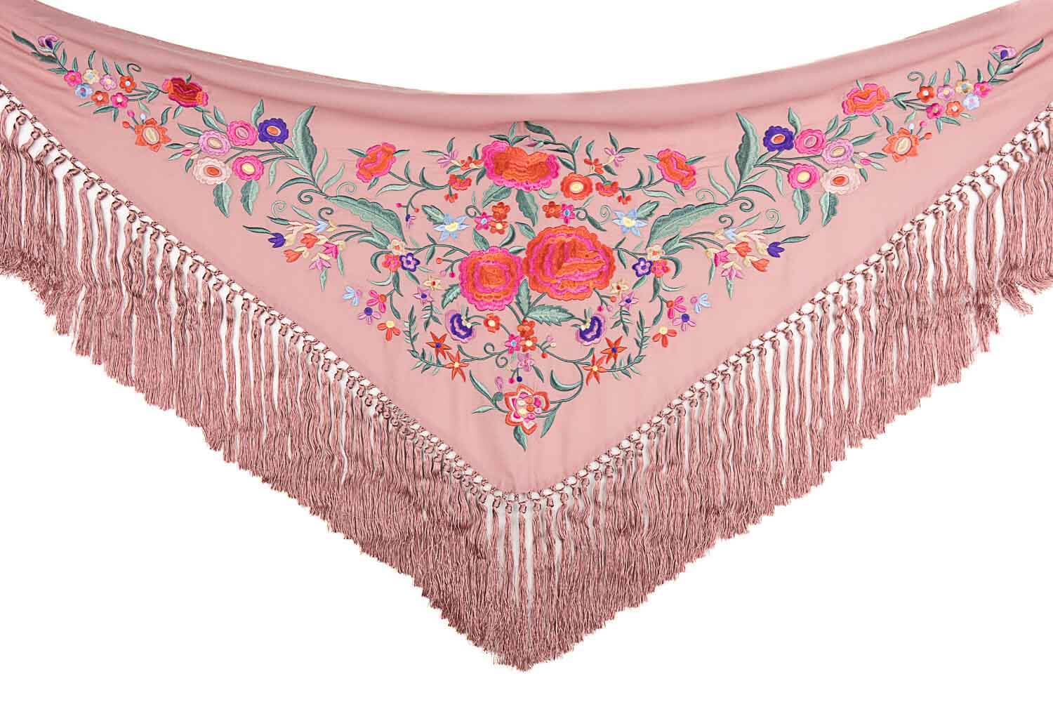 Rhubarb Pink Embroidered Flamenco Shawl - Ribes y Casals