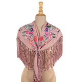 Rhubarb Pink Embroidered Flamenco Shawl - Ribes y Casals