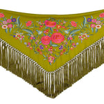 Oil Green Embroidered Flamenco Shawl - Ribes y Casals
