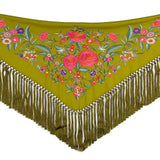 Oil Green Embroidered Flamenco Shawl - Ribes y Casals
