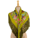 Oil Green Embroidered Flamenco Shawl - Ribes y Casals