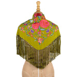 Oil Green Embroidered Flamenco Shawl - Ribes y Casals