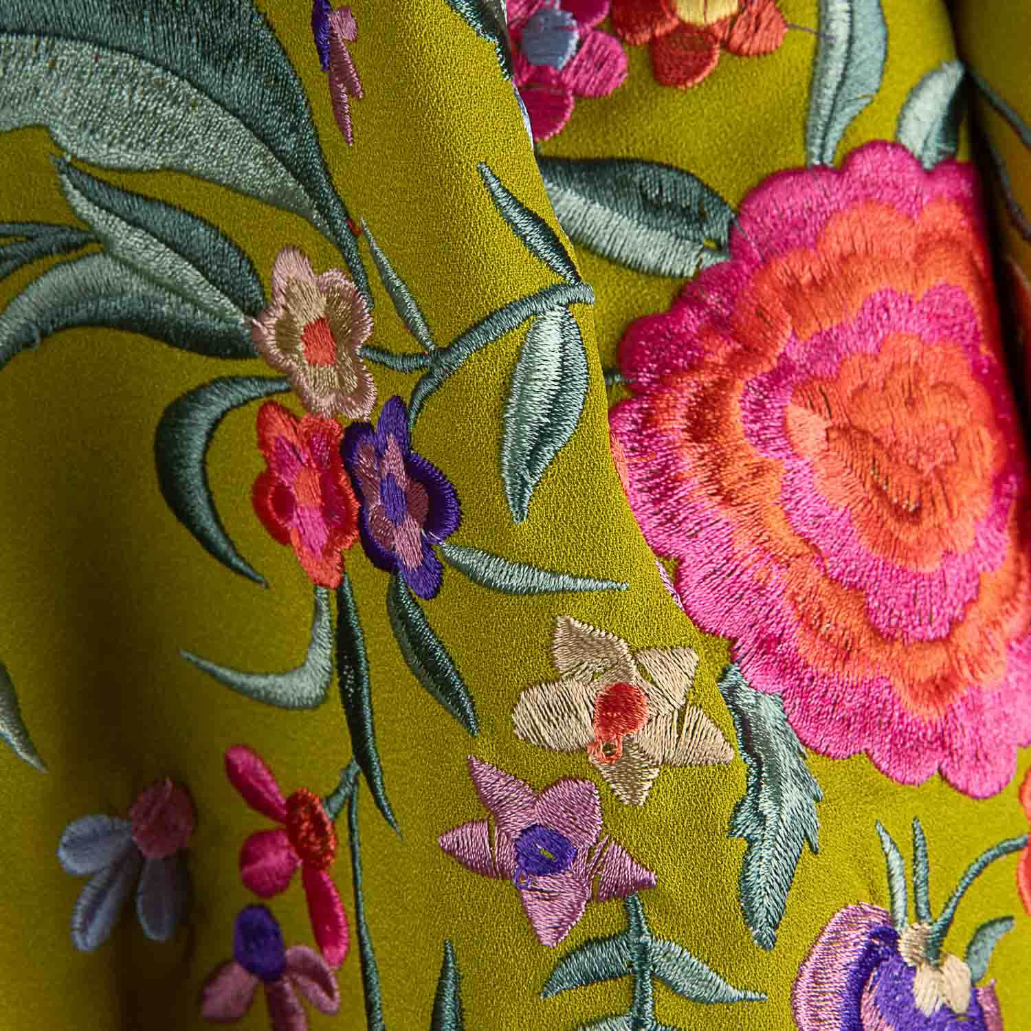Oil Green Embroidered Flamenco Shawl - Ribes y Casals