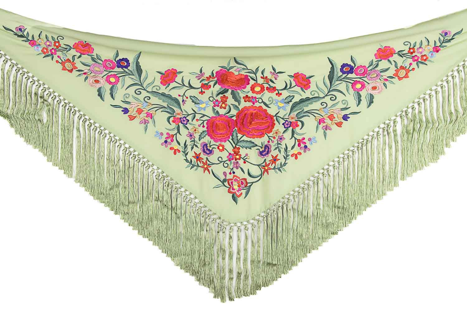 Light Green Embroidered Flamenco Shawl - Ribes y Casals