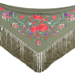 Embroidered Khaki Green Flamenco Shawl - Ribes y Casals