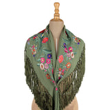 Embroidered Khaki Green Flamenco Shawl - Ribes y Casals