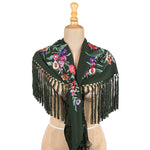 Dark Green Embroidered Flamenco Shawl - Ribes y Casals