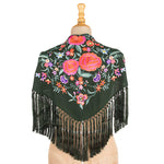Dark Green Embroidered Flamenco Shawl - Ribes y Casals