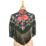 Dark Green Embroidered Flamenco Shawl - Ribes y Casals