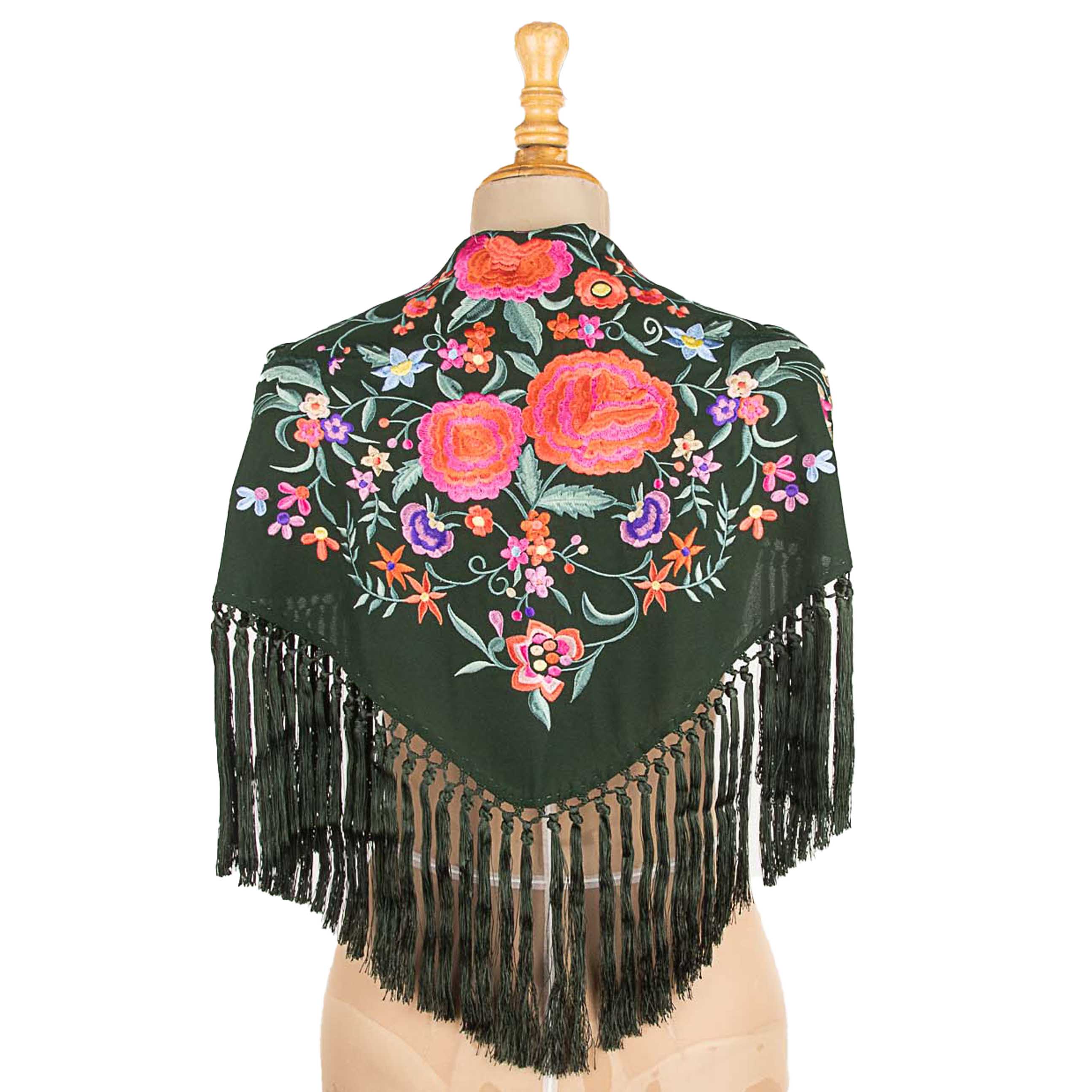 Dark Green Embroidered Flamenco Shawl - Ribes y Casals