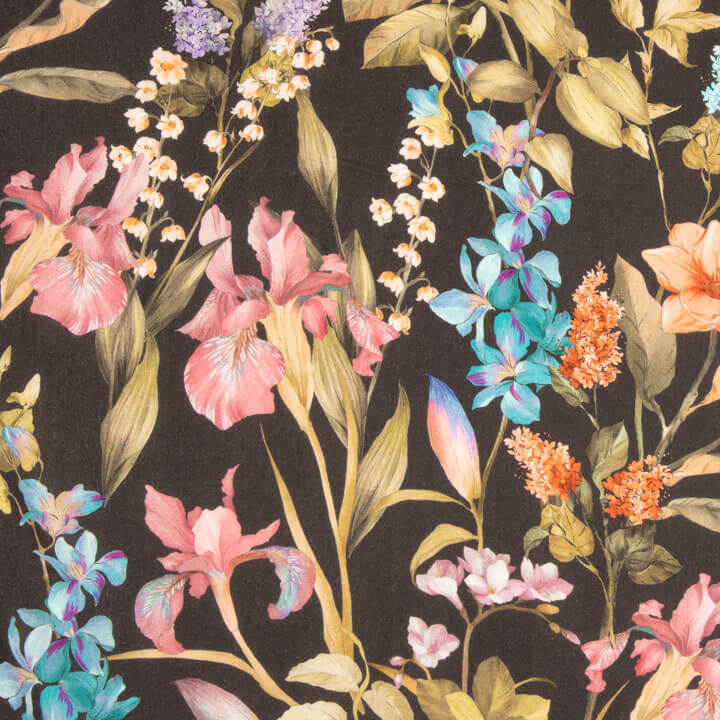 Printed Viscose: Night-Blooming Iris Garden - Ribes y Casals