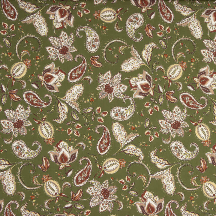 Olive-coloured Printed Viscose Boheme - Ribes y Casals