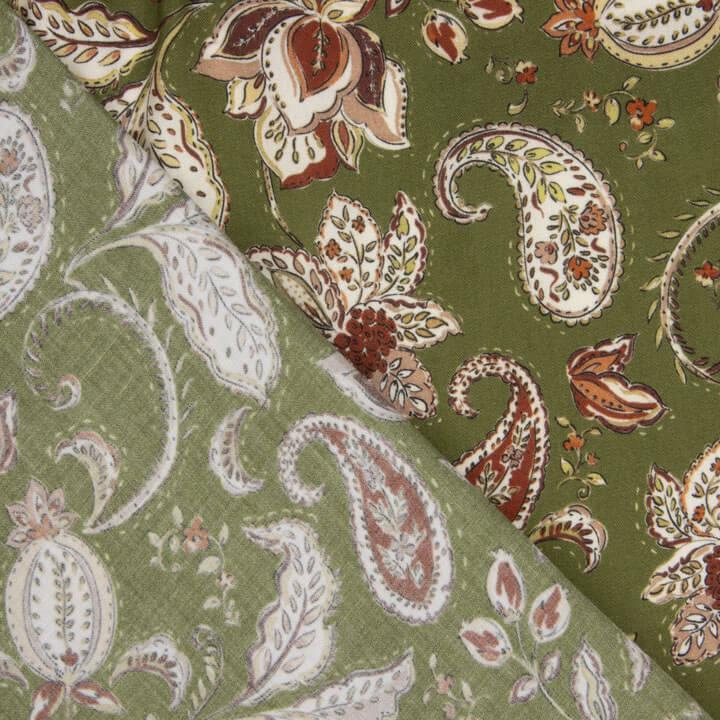 Olive-coloured Printed Viscose Boheme - Ribes y Casals