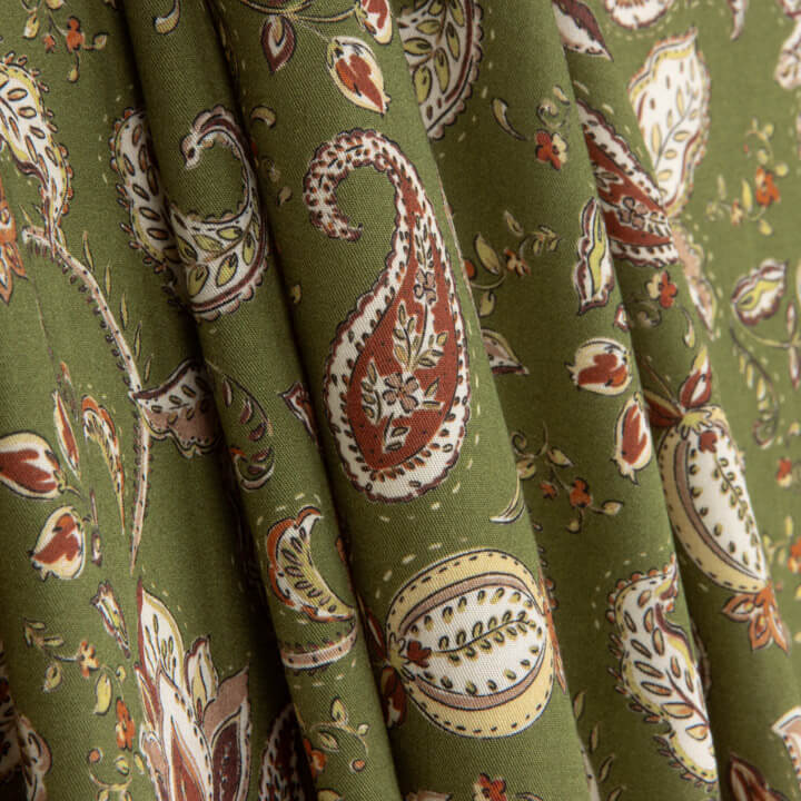 Olive-coloured Printed Viscose Boheme - Ribes y Casals