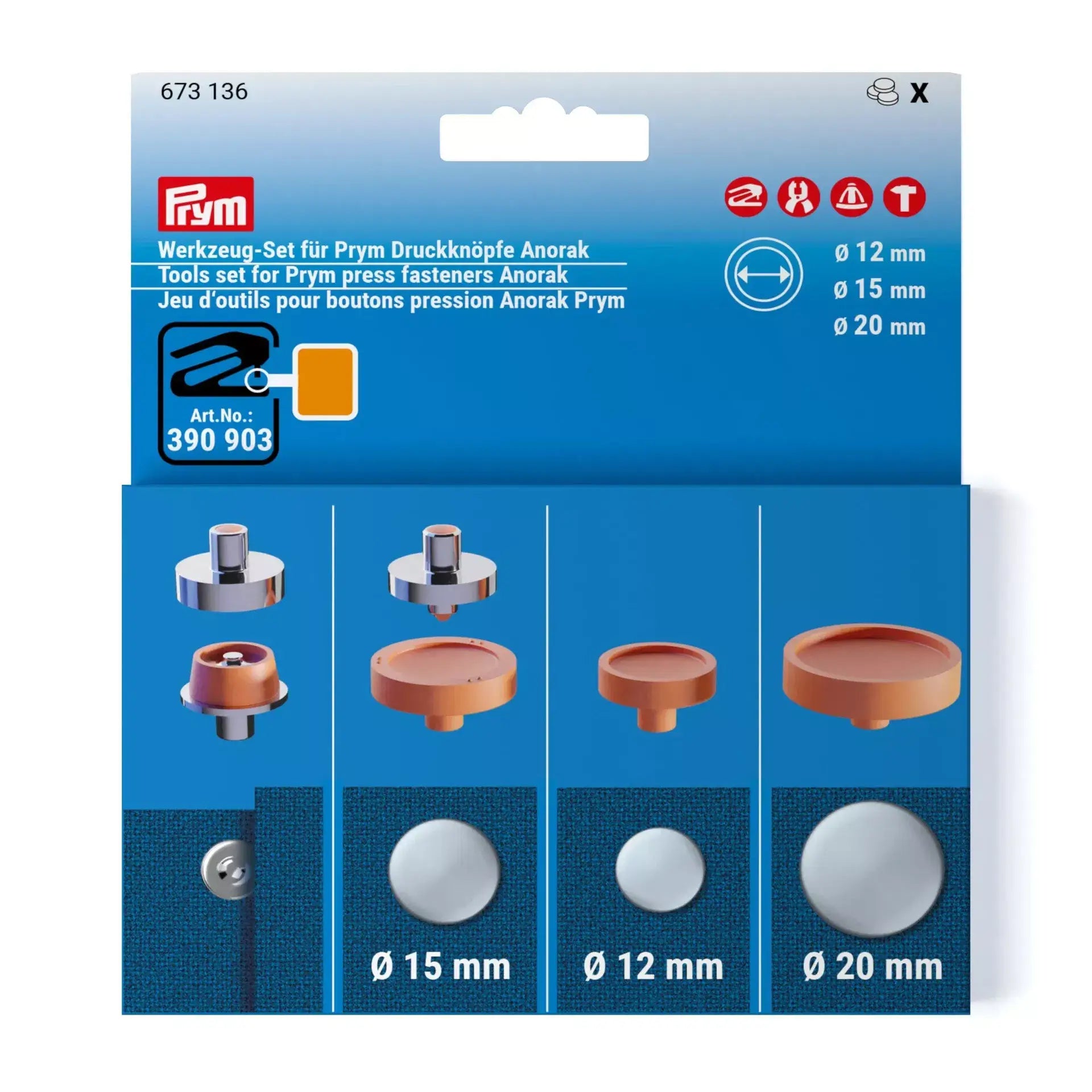 Prym Anorak Button Tool Set 12, 15 and 20 mm - Ribes y Casals