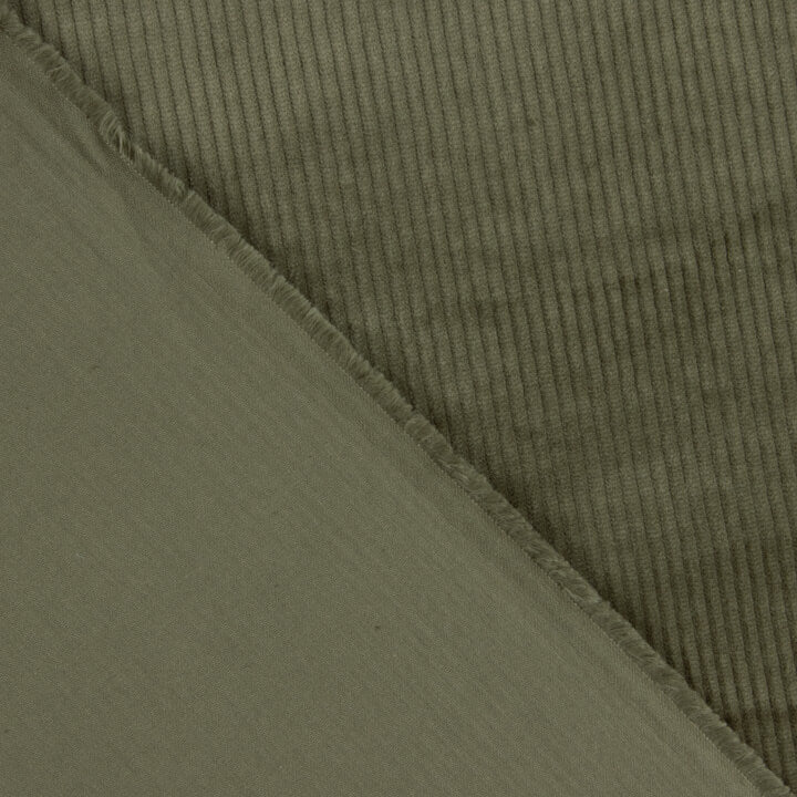 Olive Green Washed Effect Stretch Corduroy - Ribes y Casals