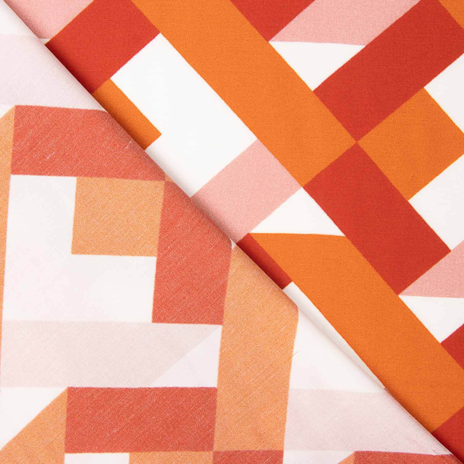 Orange and Coral Geometric Print Viscose - Ribes y Casals