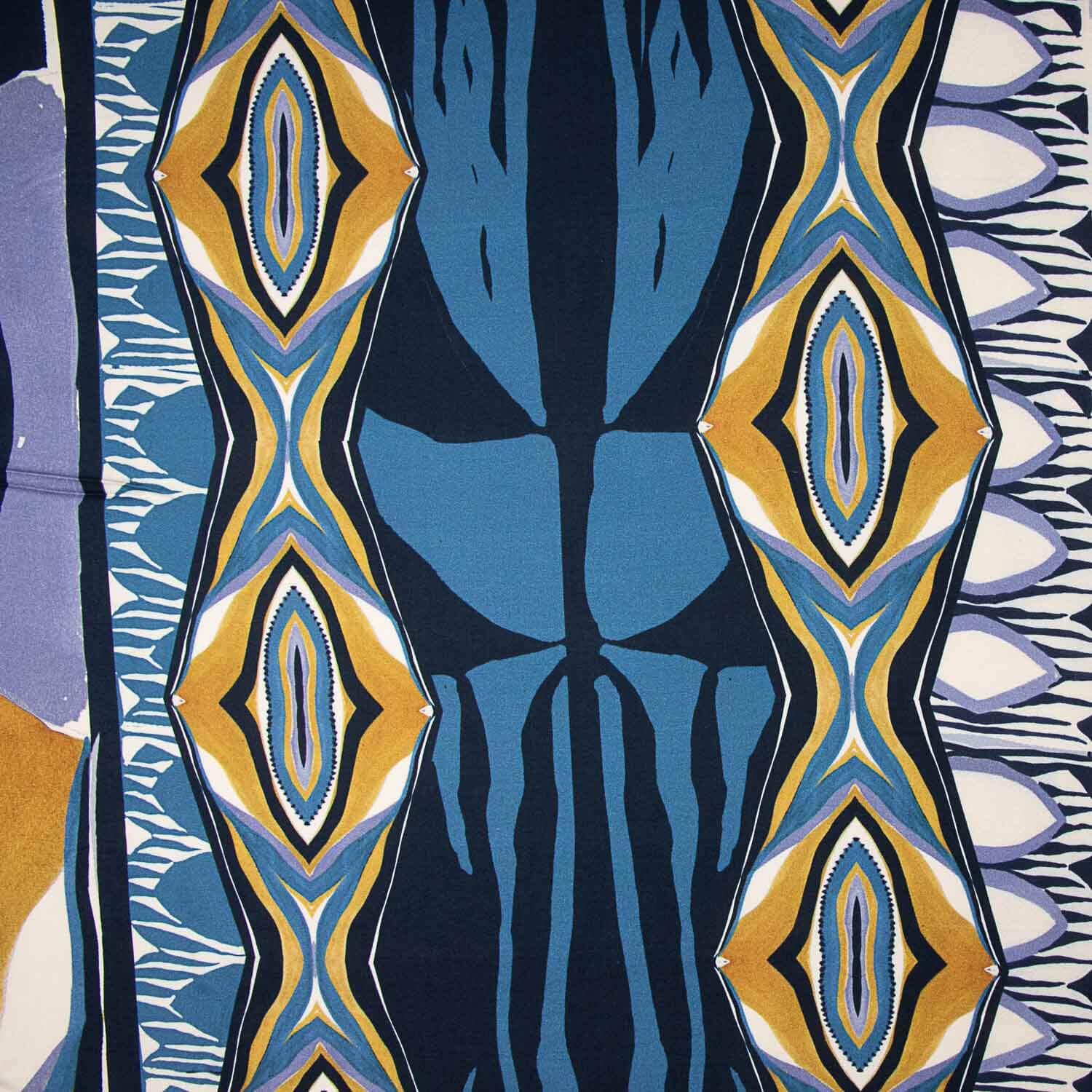 Blue and Mustard Geometric Print Viscose - Ribes y Casals